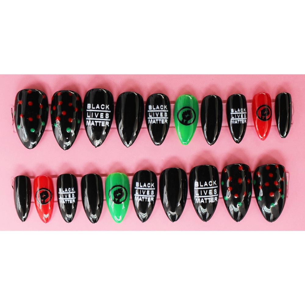 Black Lives Matter Medium Stiletto Gloss Finish Press On Nails Long
